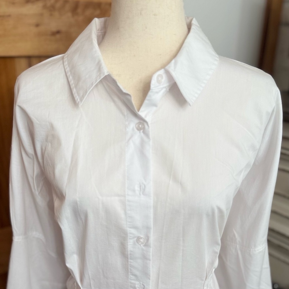 Long White Cotton Blend Button-Up Shirt size L - Picture 3 of 11